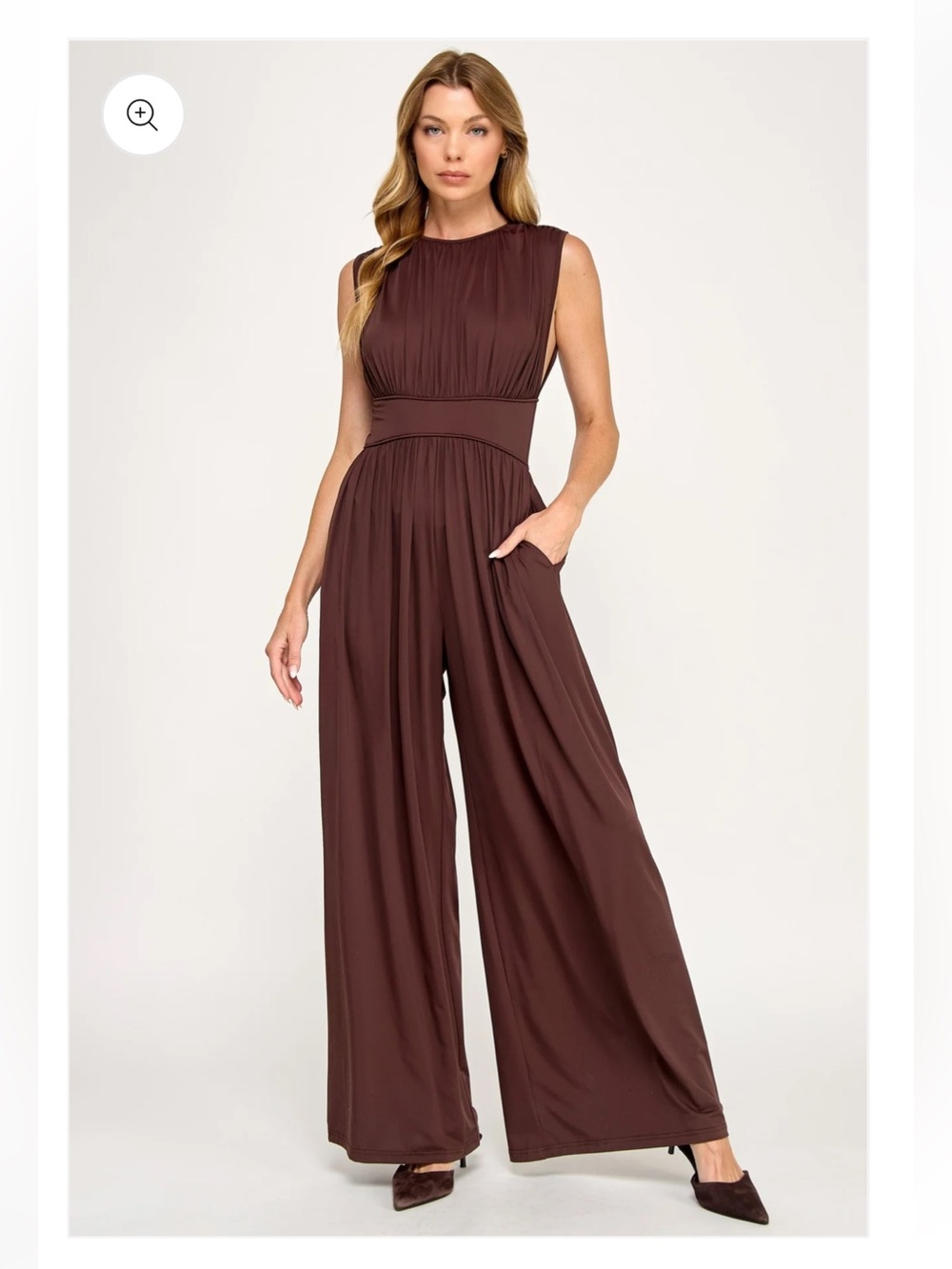 Vesti Sleeveless Wide-Leg Jumpsuit in Chocolate Brown